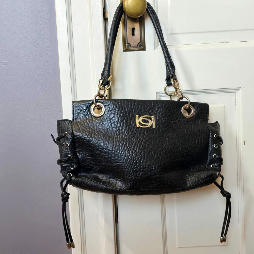 Black Pebbled Grained Vegan Leather Bebe Satchel